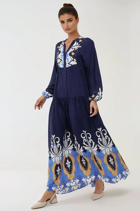 Printed Long Sleeve Viscose Maxi Dress - Image 4