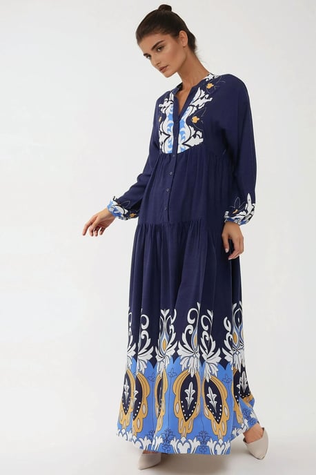 Printed Long Sleeve Viscose Maxi Dress - Image 5