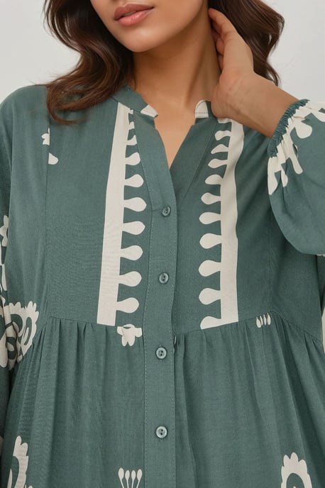 Printed Long Sleeve Viscose Maxi Dress - Image 3