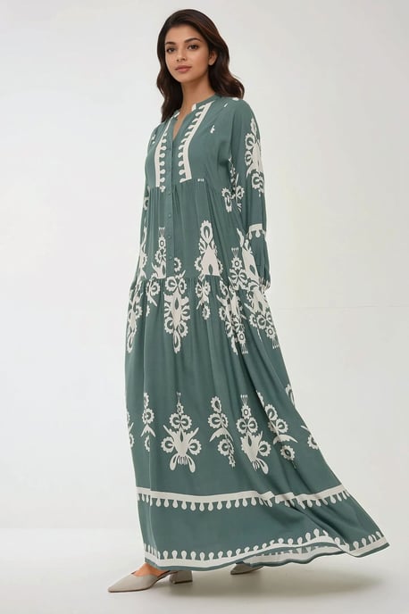 Printed Long Sleeve Viscose Maxi Dress - Image 4