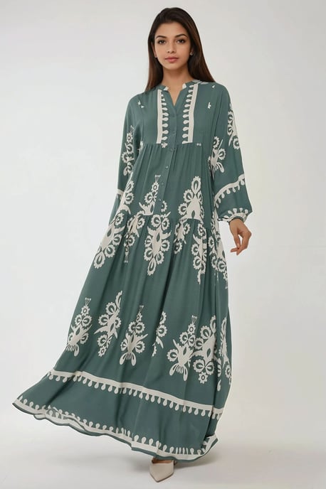 Printed Long Sleeve Viscose Maxi Dress - Image 5