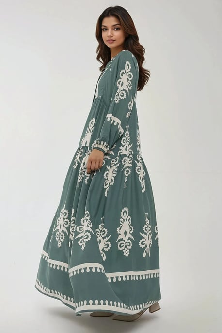 Printed Long Sleeve Viscose Maxi Dress - Image 6