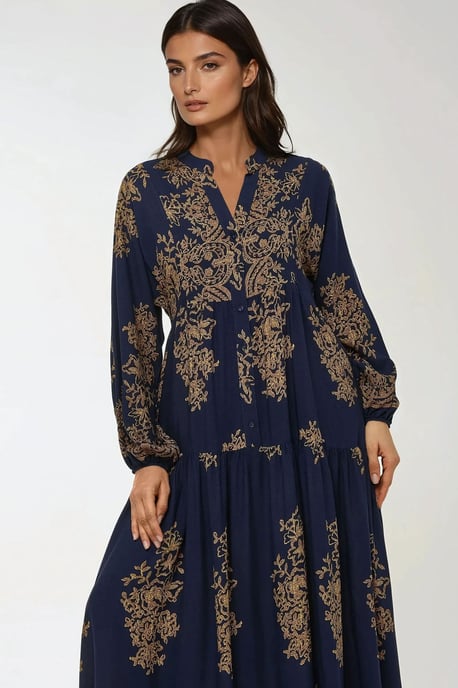 Geprinte Lange Mouwen Viscose Maxi Jurk - Image 3