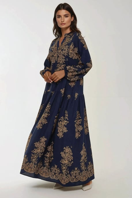 Geprinte Lange Mouwen Viscose Maxi Jurk - Image 4
