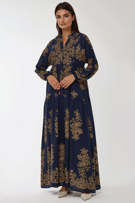 Geprinte Lange Mouwen Viscose Maxi Jurk - Image 6
