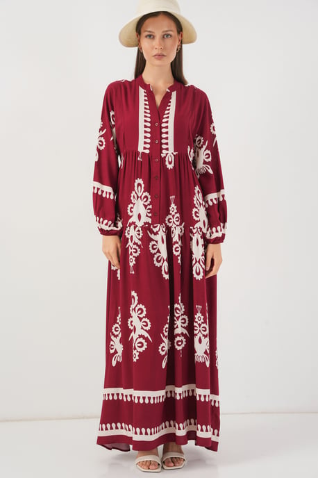 Geprinte V-Hals Maxi Jurk - Image 1