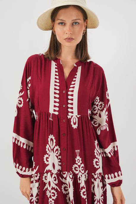 Geprinte V-Hals Maxi Jurk - Image 2