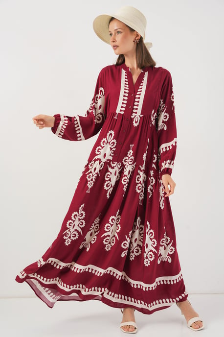 Geprinte V-Hals Maxi Jurk - Image 3