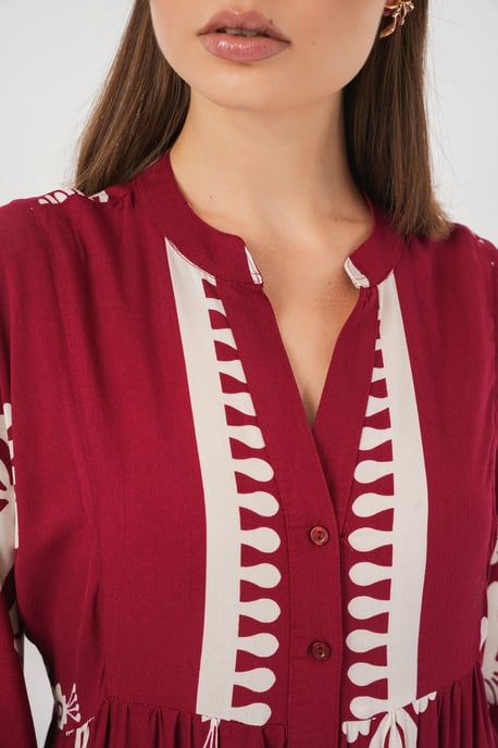 Geprinte V-Hals Maxi Jurk - Image 4