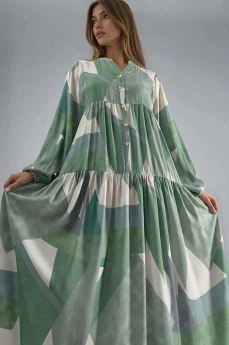 Printed Long Sleeve Viscose Maxi Dress - Image 5