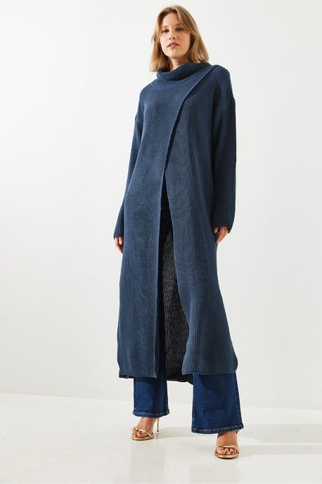 Gestructureerde Turtleneck Maxi Jurk met Split - Image 4