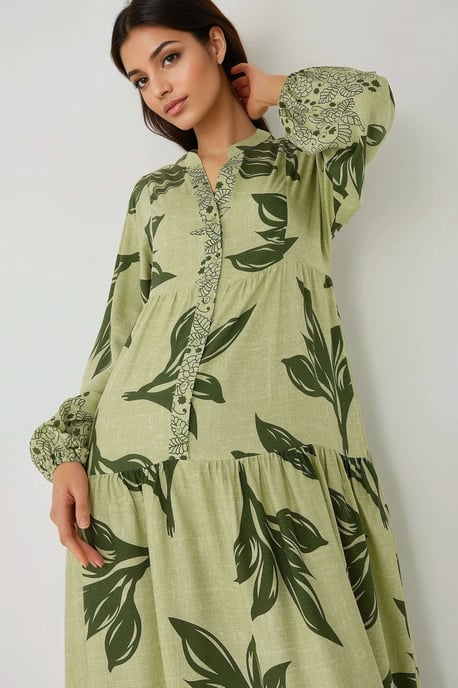 Geprinte Lange Mouwen Viscose Maxi Jurk - Image 1