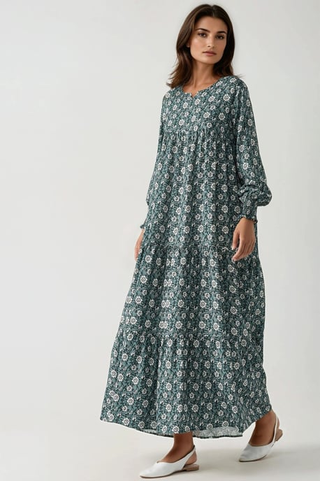 Geprinte Crew Neck Viscose Maxi Jurk - Image 2