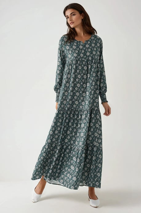 Geprinte Crew Neck Viscose Maxi Jurk - Image 4