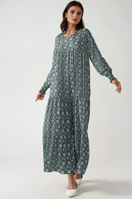 Geprinte Crew Neck Viscose Maxi Jurk - Image 5