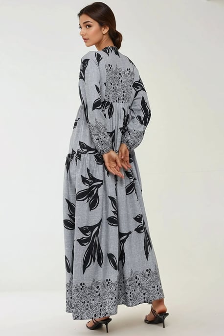 Geprinte Lange Mouwen Viscose Maxi Jurk - Image 2