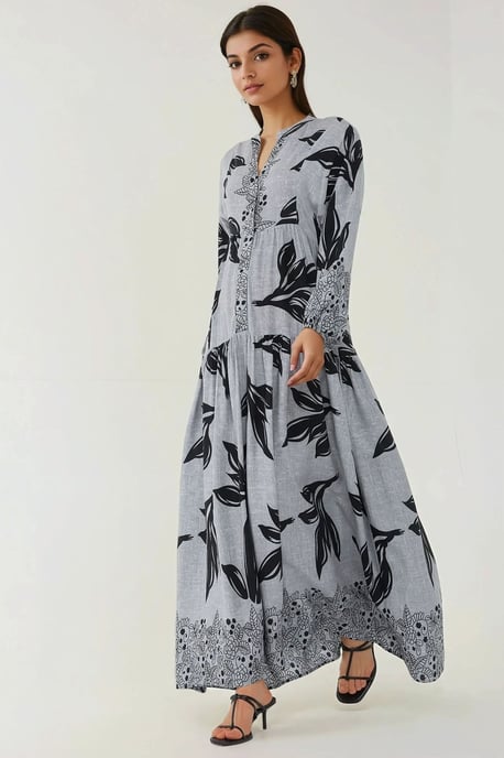 Geprinte Lange Mouwen Viscose Maxi Jurk - Image 3