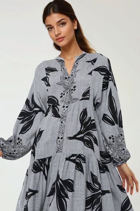 Geprinte Lange Mouwen Viscose Maxi Jurk - Image 4