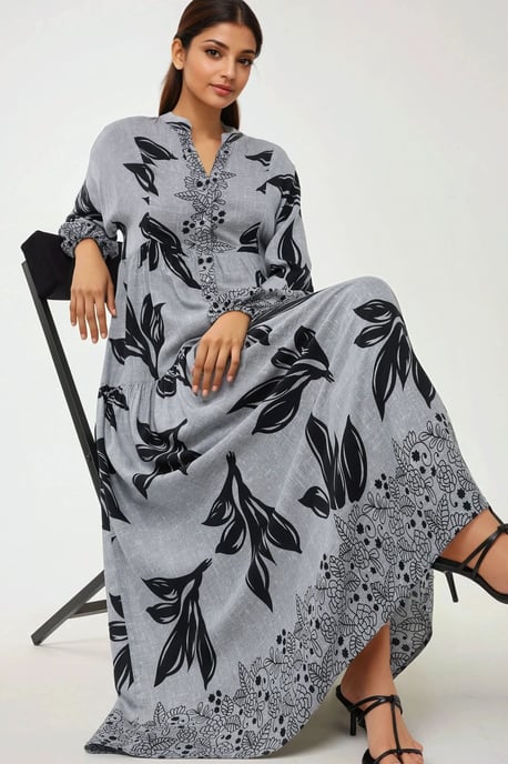 Geprinte Lange Mouwen Viscose Maxi Jurk - Image 5