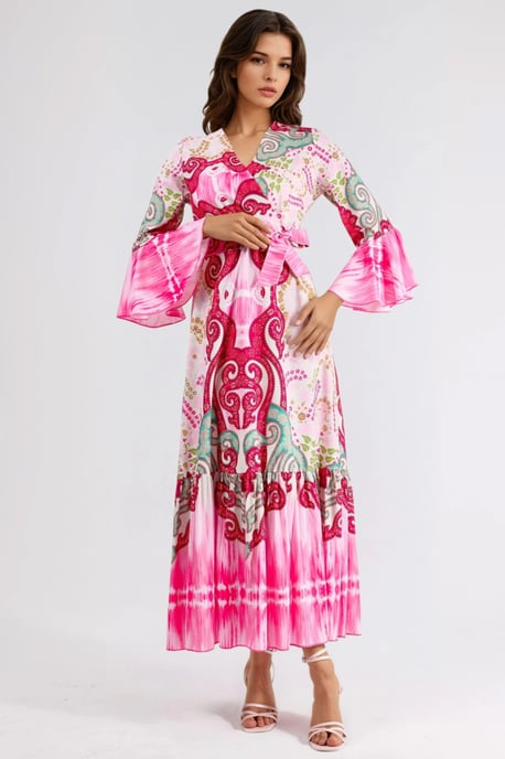 Rimpelige Paisley V-hals Maxi Jurk - Image 2