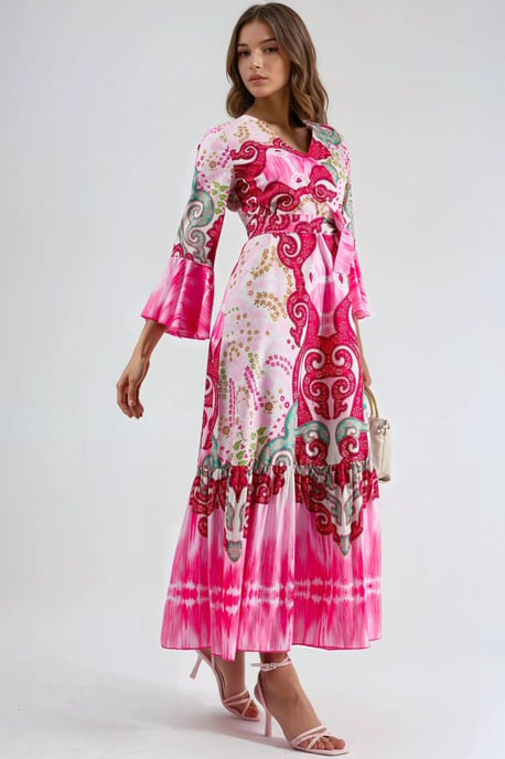Rimpelige Paisley V-hals Maxi Jurk - Image 3