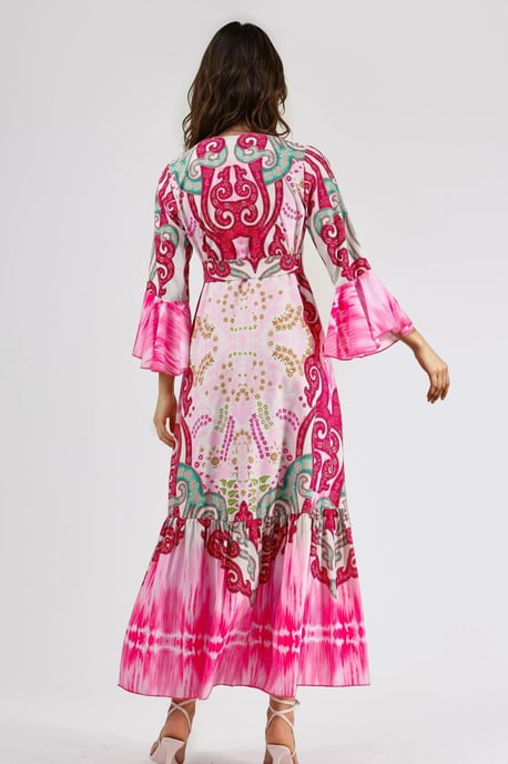 Rimpelige Paisley V-hals Maxi Jurk - Image 4