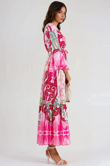 Rimpelige Paisley V-hals Maxi Jurk - Image 5