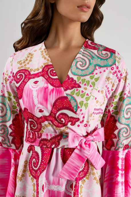 Rimpelige Paisley V-hals Maxi Jurk - Image 6