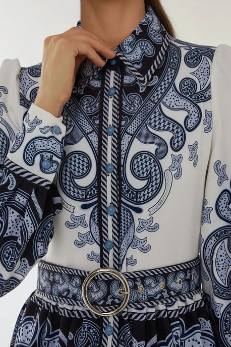 Geprinte Lange Mouw Maxi Jurk met Ceintuur - Image 3