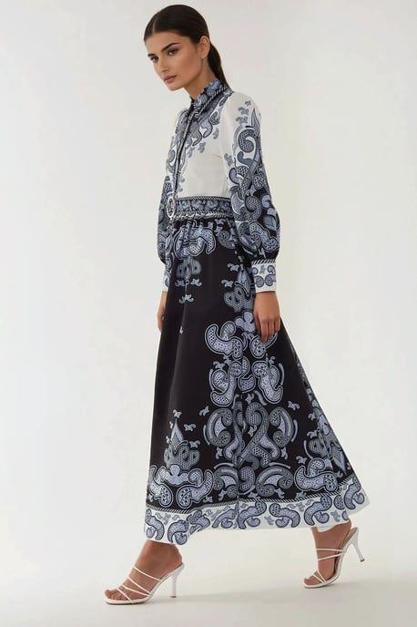 Geprinte Lange Mouw Maxi Jurk met Ceintuur - Image 5