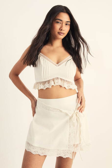 Cotton Lace Trim Wrap Mini Skirt - Image 1