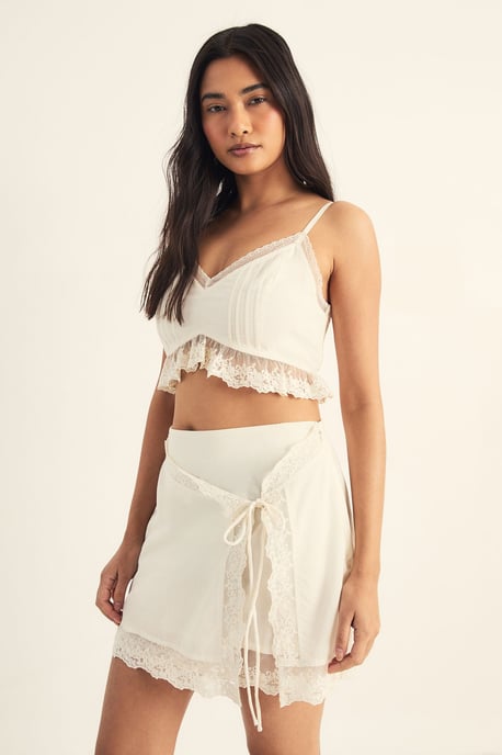 Cotton Lace Trim Wrap Mini Skirt - Image 2