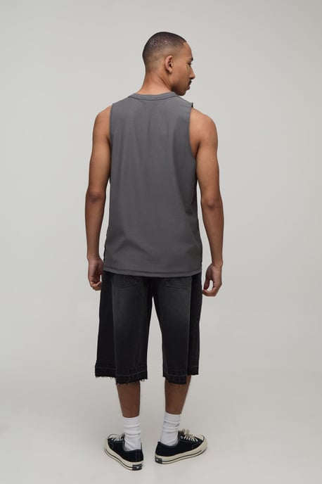 Charcoal Regular Exposed Seam Skull Print Tank - Image 2