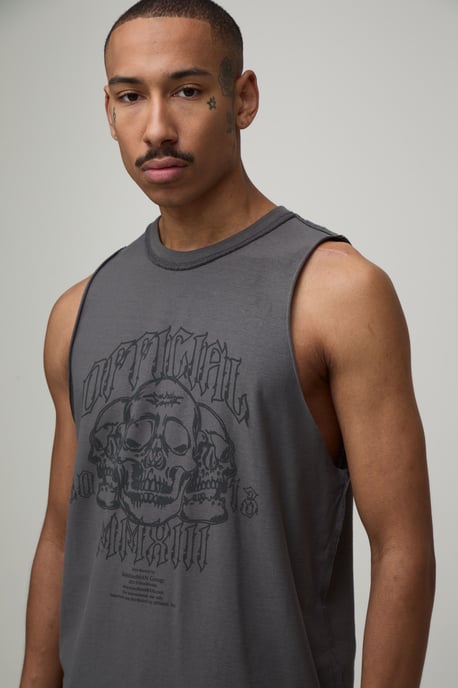 Charcoal Regular Exposed Seam Skull Print Tank - Image 3