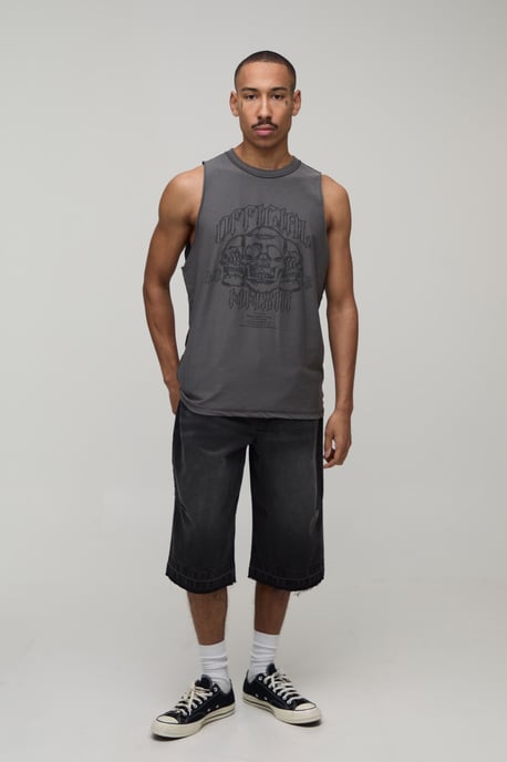 Charcoal Regular Exposed Seam Skull Print Tank - Image 4