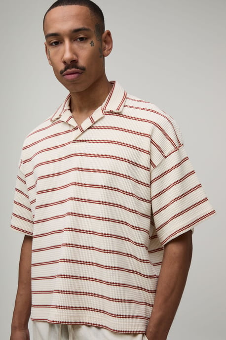 Oversized Striped Waffle Revere Polo - Image 3