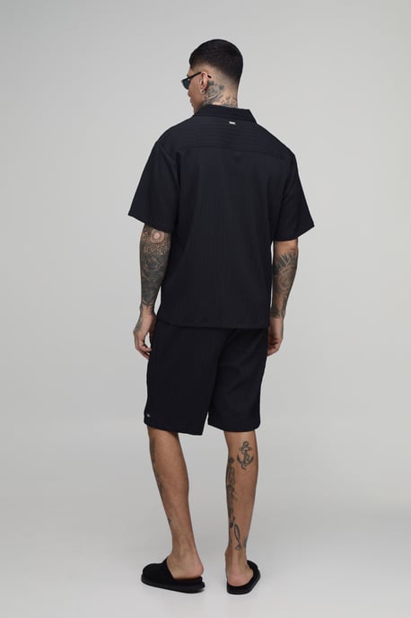 Tall Textured Pleated Oversized Shirt & Short Set - Image 2