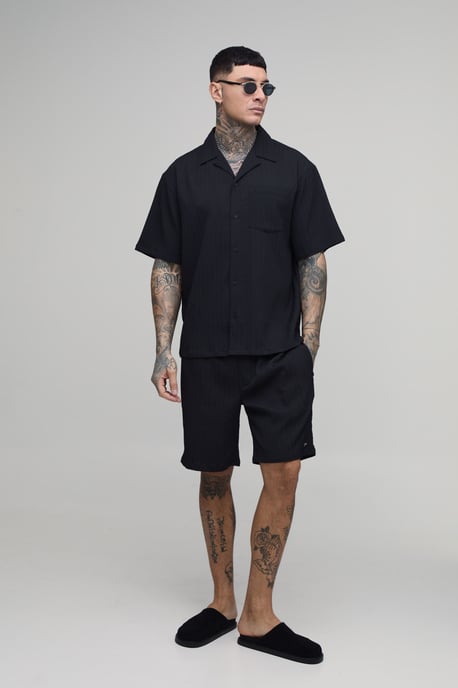 Tall Textured Pleated Oversized Shirt & Short Set - Image 4