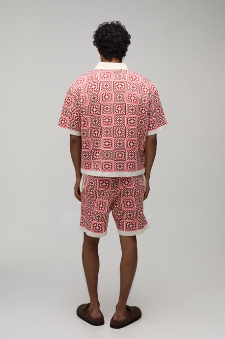 Oversized Boxy Crochet Square Knitted Polo and Short Set - Image 2
