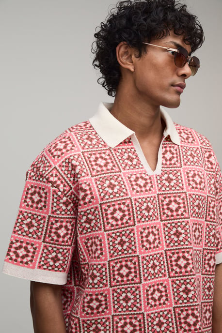 Oversized Boxy Crochet Square Knitted Polo and Short Set - Image 3