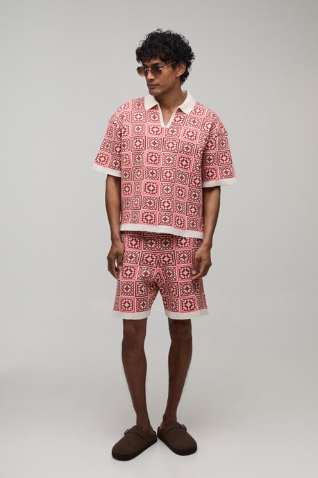 Oversized Boxy Crochet Square Knitted Polo and Short Set - Image 4