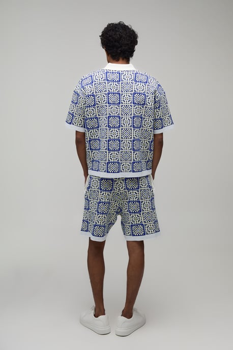 Oversized Boxy Crochet Square Knitted Polo and Short Set - Image 2