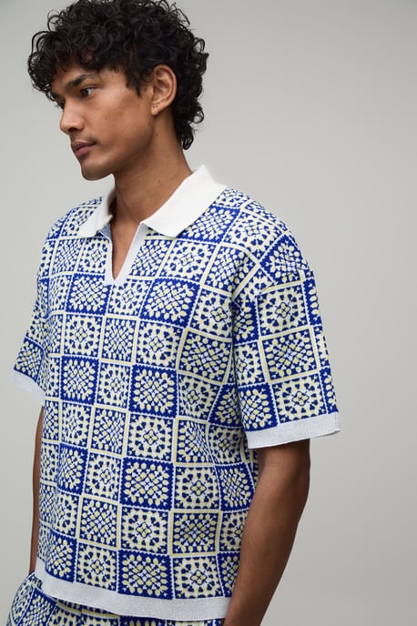 Oversized Boxy Crochet Square Knitted Polo and Short Set - Image 3