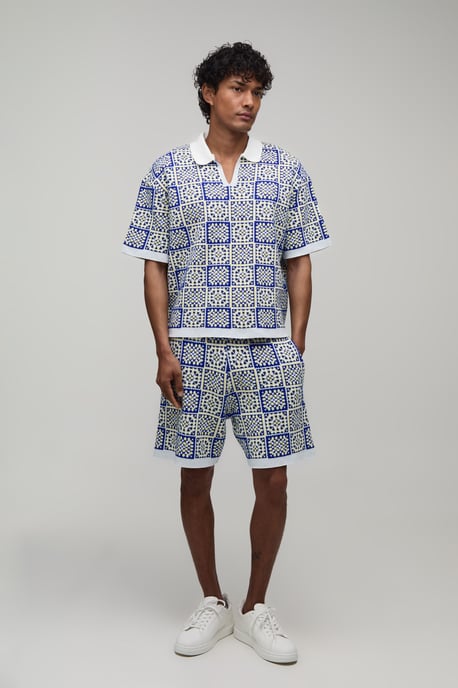 Oversized Boxy Crochet Square Knitted Polo and Short Set - Image 4