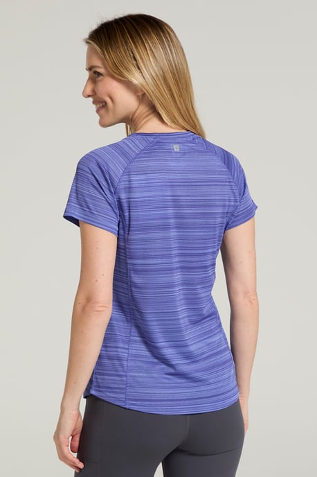 'Endurance' Women's Striped Tee Sun Protection Everyday Gym T-Shirt Blue/Navy - Image 3