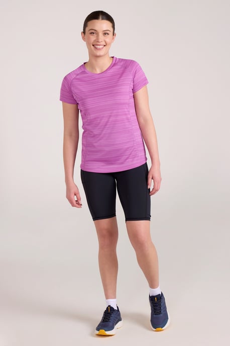 'Endurance' Women's Striped Tee Sun Protection Everyday Gym T-Shirt Purple - Image 2