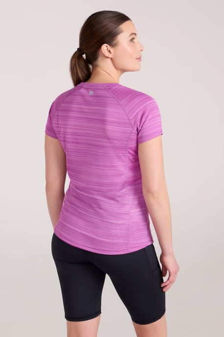 'Endurance' Women's Striped Tee Sun Protection Everyday Gym T-Shirt Purple - Image 3