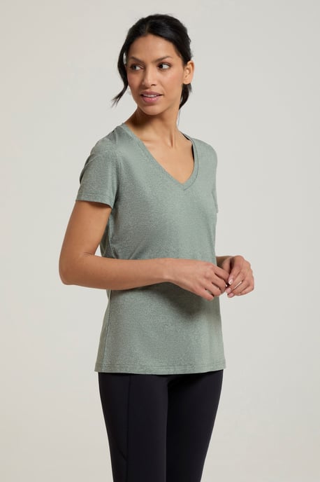 'Vitality' Women's V Neck Tee Quick Wicking Comfy T-Shirt Khaki - Image 2