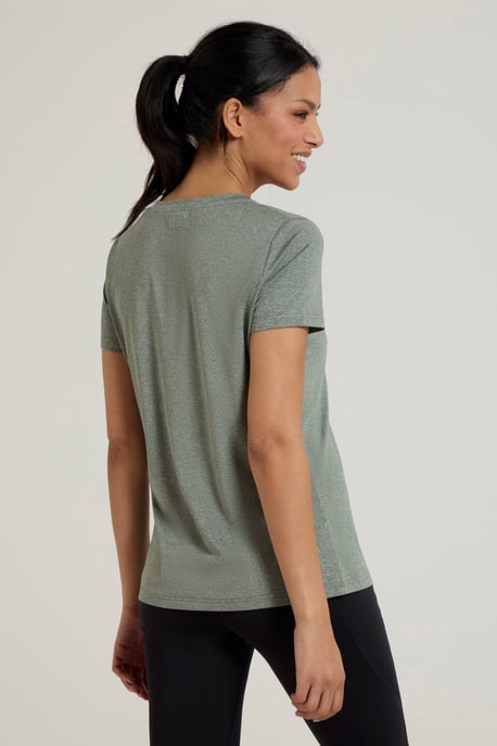 'Vitality' Women's V Neck Tee Quick Wicking Comfy T-Shirt Khaki - Image 3