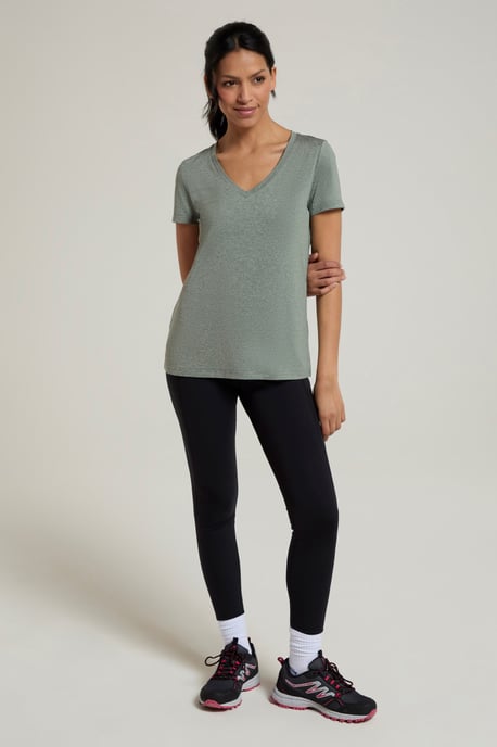 'Vitality' Women's V Neck Tee Quick Wicking Comfy T-Shirt Khaki - Image 4